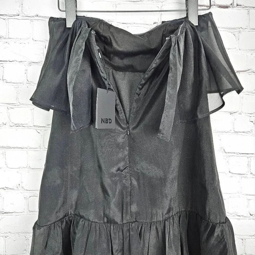 NWT NBD Black Ruffled Kathy Strapless Mini Party Dress Size: X-Small